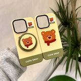 Qfdian Cartoon winter bear cute phone case for iphone 15pro 14promax 13promax 16 14 13 15 pro max magnetic stand holder ins fundas