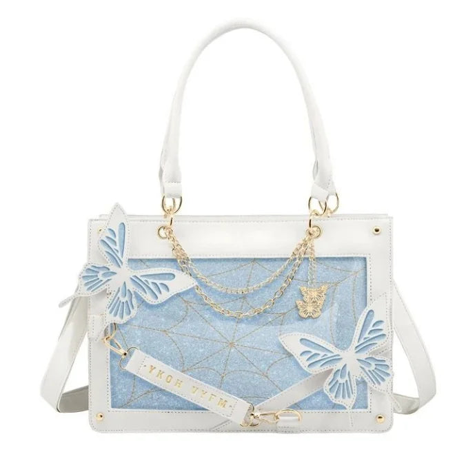 Qfdian Sweet Y2k Lolita Butterfly Chain Shoulder Bags Trendy Gothic Harajuku Ita Bag Japanese Chic Women Transparent Handbags Crossbody