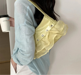 Qfdian Women Sweet Pleated Gauze Patchwork Rivet Handbags Fashion Fairy Y2k Aesthetic Shoulder Bags Office Lady All Match Underarm Bag