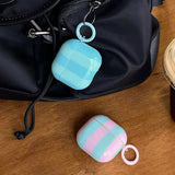 Qfdian Cute Blue Stripe Imd Silicone Earphone Case With Keychain For Apple AirPods 1 2 3 4 Pro 2 Bluetooth Headphone Protection Cover