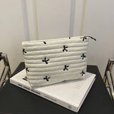 Qfdian Cute Makeup Bag with Zipper Large Capacity Cosmetic Bag Embroidery Bow Wash Storage Bag