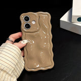 Qfdian Solid Color Gloss 3D Wave Texture Phone Case for iPhone 16 15 14 13 16 Pro Max Soft Silicone Shockproof Protection Coque Cover