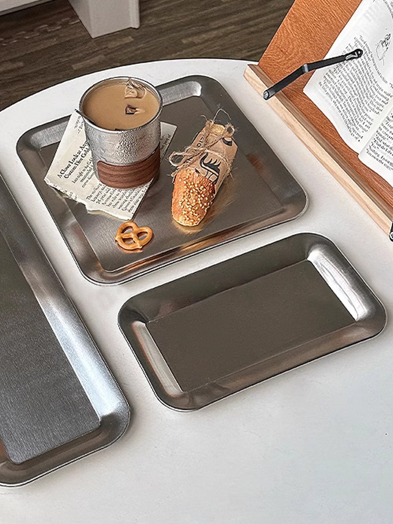 Qfdian Luxury Square Stainless Steel Serving Tray,Coffee Tray,Desserts – Elegant Serving Platters for Café, Restaurant Bathroom Tray