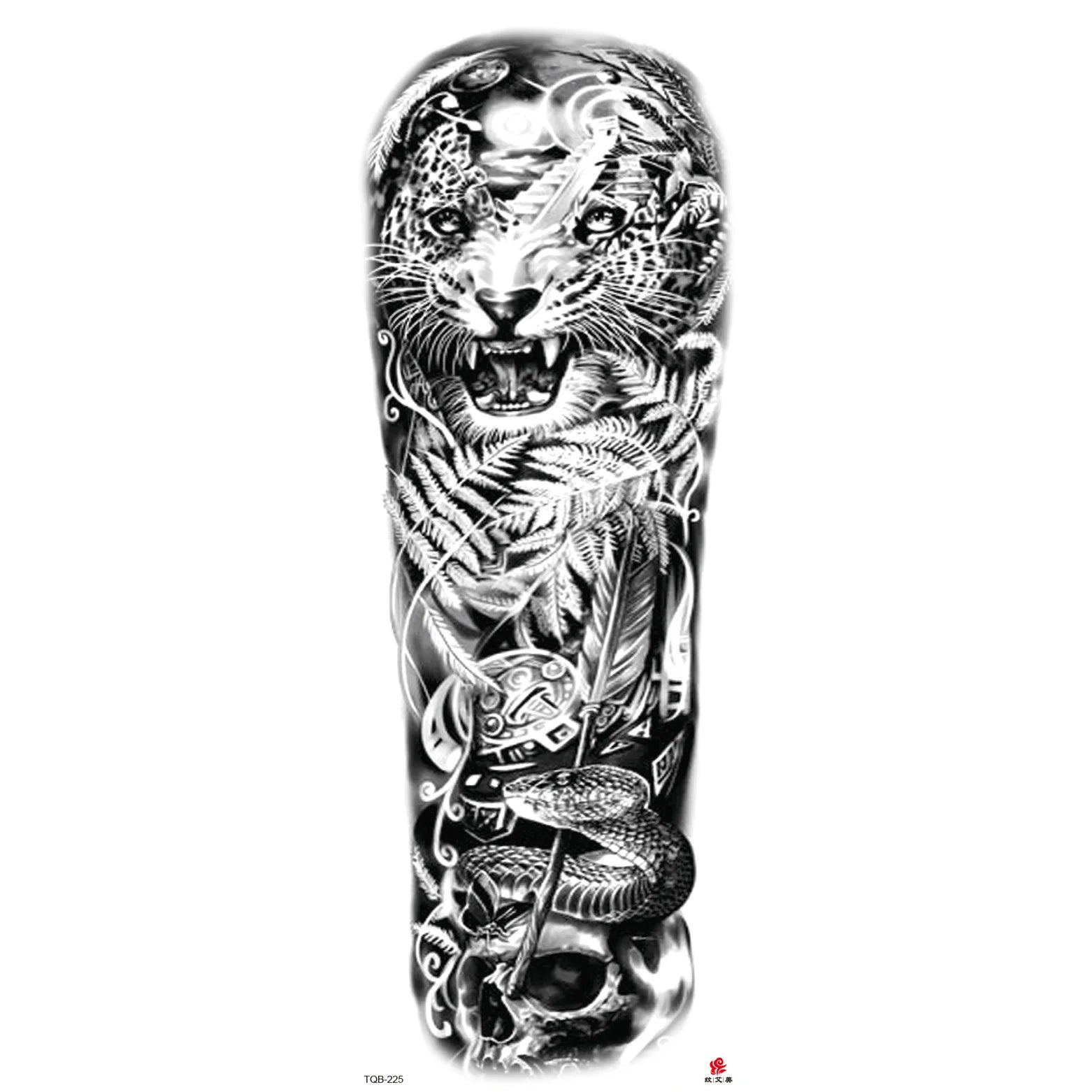 Qfdian Full Arm Tattoo Waterproof Temporary StickerCool Skull Fish Dragon Lion Clock Men Women Art Fake Sticker Glitter Style