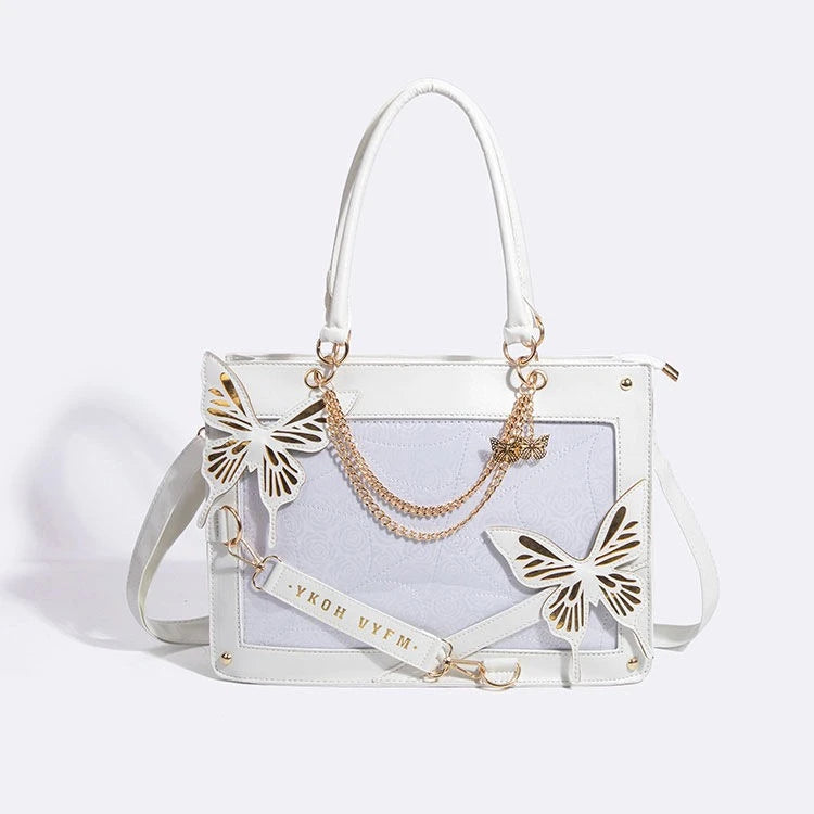 Qfdian Sweet Y2k Lolita Butterfly Chain Shoulder Bags Trendy Gothic Harajuku Ita Bag Japanese Chic Women Transparent Handbags Crossbody