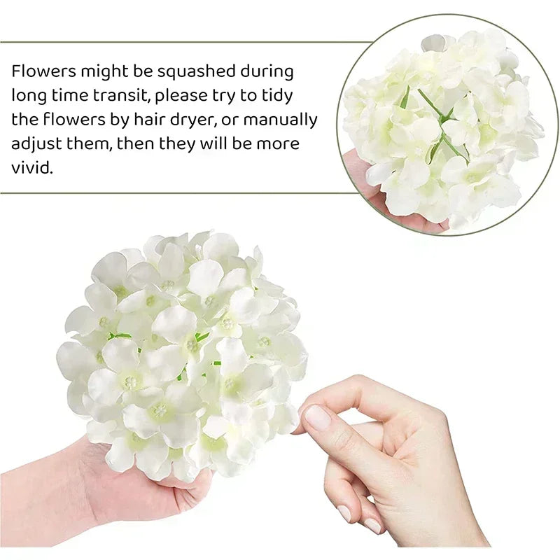 Qfdian 50 PCS Artificial Hydrangea Flowers Silk Hydrangea Heads for Wedding