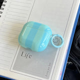 Qfdian Cute Blue Stripe Imd Silicone Earphone Case With Keychain For Apple AirPods 1 2 3 4 Pro 2 Bluetooth Headphone Protection Cover
