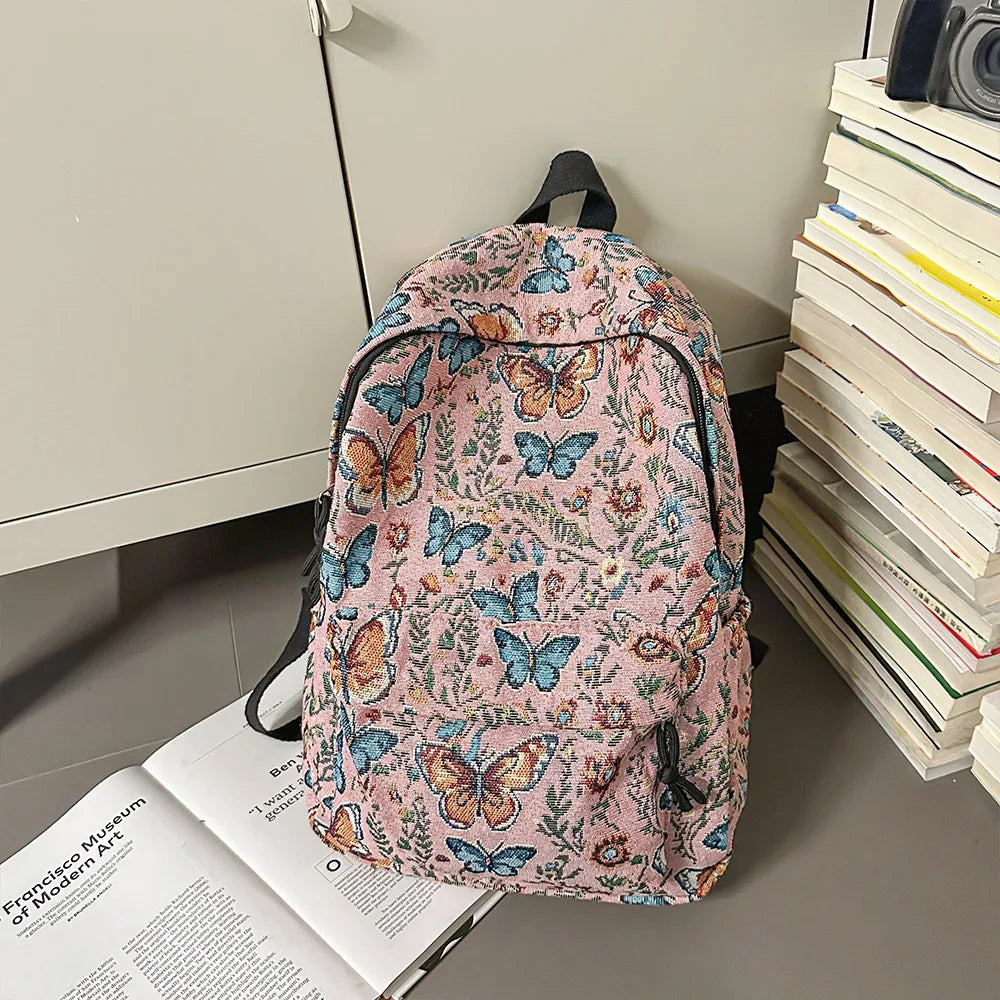 Qfdian New Chinese Style Woven Flower Backpack 2025 New Large Capacity Fashionable Lightweight Travel Bag Backpack