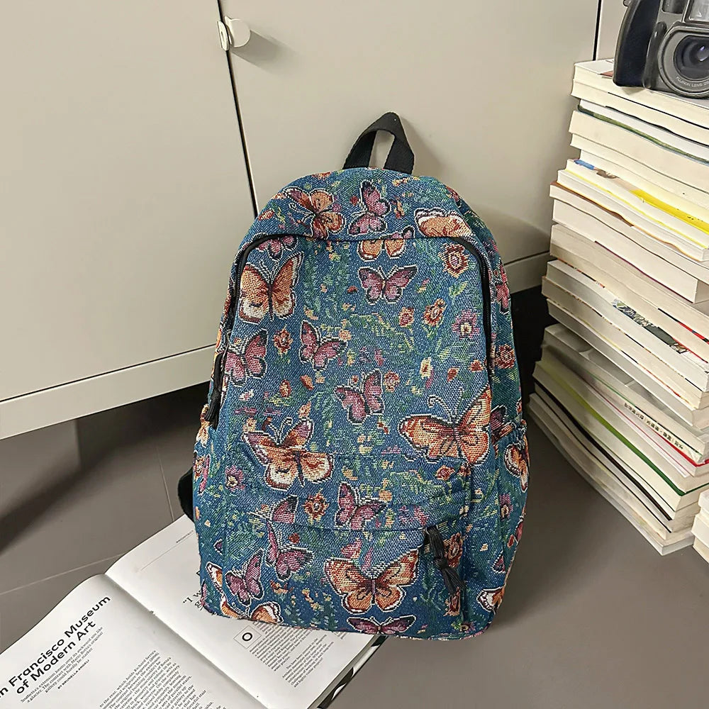 Qfdian New Chinese Style Woven Flower Backpack 2025 New Large Capacity Fashionable Lightweight Travel Bag Backpack