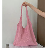 Qfdian Women Handbag Summer Hollow-out Bead Tote Bag Bucket Shoulder Bag Female Reticulate Netted Canvas Beach Handbag