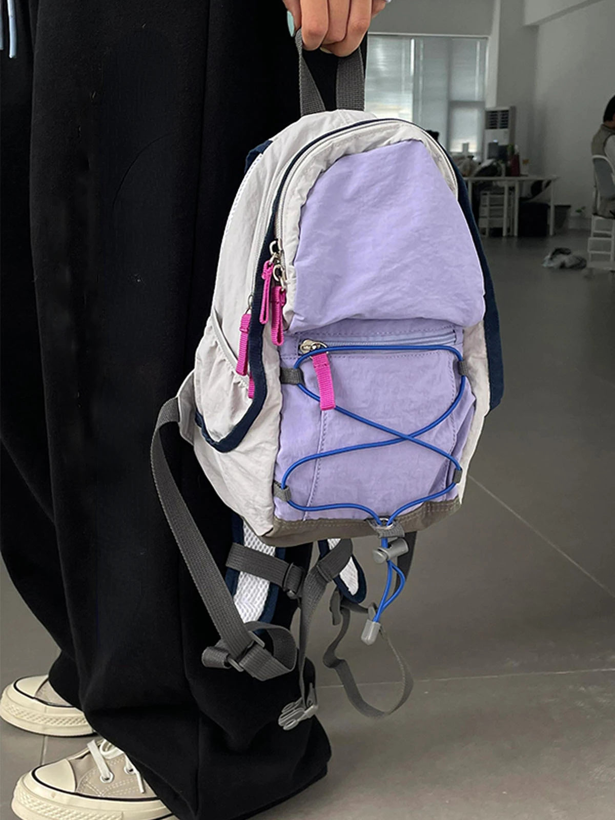 Qfdian Patchwork Contrast Color Fashion Backpacks Trendy All Match Travel Casual Backpack 2025 New Women Sweet Y2k Aesthetic Schoolbags