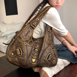 Qfdian Y2k Aesthetic Vintage Fashion Women's Handbags Casual Grunge Streetwear Shoulder Underarm Bag Female All Match Trendy Tote Bags
