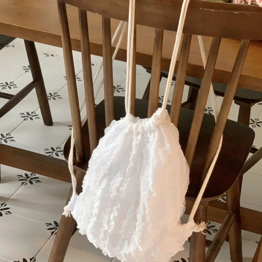 Qfdian Women Lovely Drawstring Backpack Pleated Cloud Shoulder Bag Casual Crossbody Bag