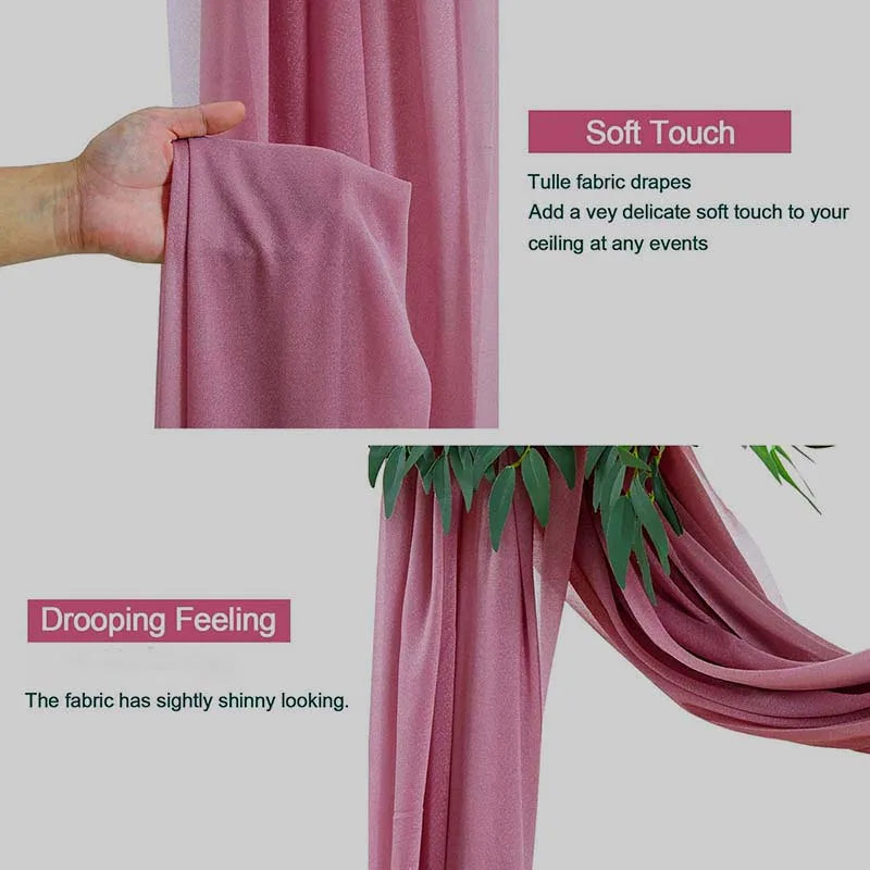 Qfdian Wedding Drapes Ceiling Decoration Chiffon Sheer Curtain for Weddings Reception Birthday Party Arch Drapery Tent Bedroom Backdrop