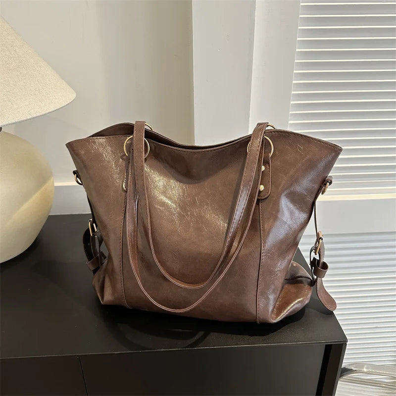 Qfdian Women Tote Bag New Fashion Retro Commuter Bags Large Capacity Crossbody Bag Student Book Shopping Shoulder Bag