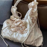 Qfdian High-capacity Patchwork Flower Women's Handbags Y2k Aesthetic Elegant Sweet Shoulder Bags Casual Chic Fairy Underarm Bag Trendy