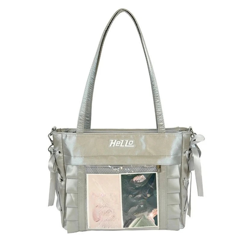 Qfdian All Match Transparent Bandage Bow Shoulder Handbags Casual Vintage Y2k Aesthetic Ita Bags Streetwear Women Grunge Underarm Bag