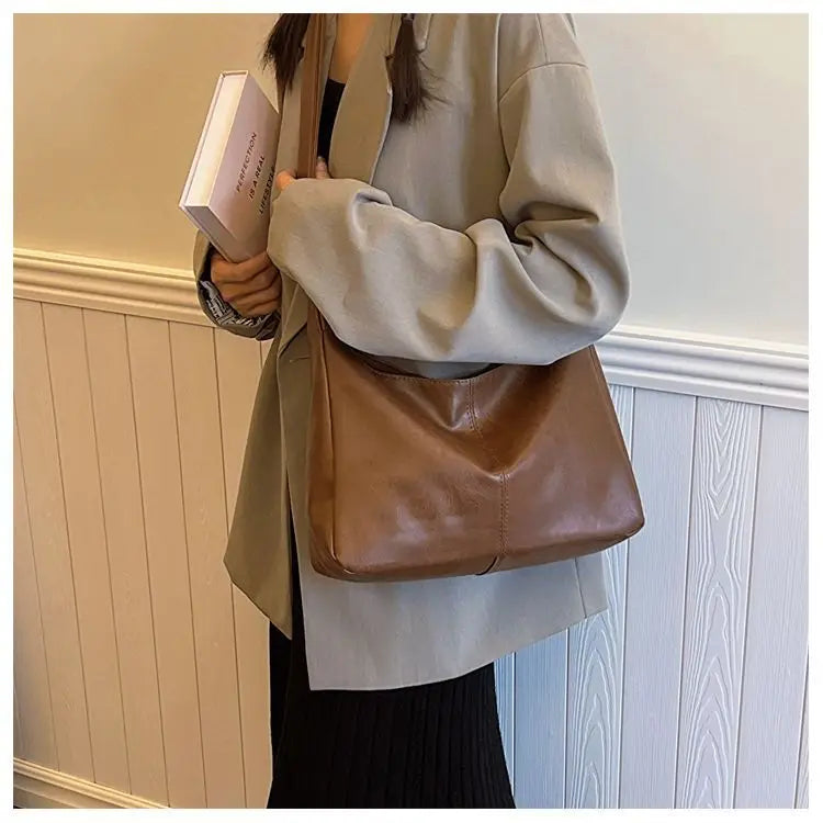 Qfdian Retro Patent Leather Shoulder Bag For Women Luxury Flap Crossbody Bag Casual Tote Bag Large Capacity Underarm Handbags And Purse