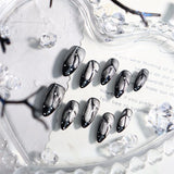 Qfdian Handmade Glitter Wings Fake Nails Press On Nails Cat Eye Almond Nail Reusable Adhesive False Nails Cool Design Finger Tips Kit