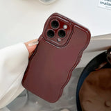 Qfdian Retro Wine Red Wavy Edge Bumper Phone Case For iPhone 16 Pro Max 15 13 11 12 14 Plus Soft Silicone Back Cover Shell