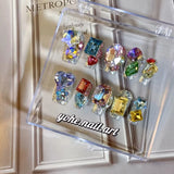 Qfdian 10Pcs High Quality Handmade Press on Nails Colorful Angel Heavy Industry Purple Sparkling Alien Diamond Nail Art Shows White