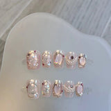 Qfdian 10Pcs New Shiny Handmade Press On Nails Short Ballet False Nails Full Cover Cat Eye Glitter Design Manicure Wearable Nail Tips