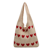 Qfdian 1PC New Knitted Bag Women's Summer Handmade Woolen Underarm Tote Bag Love Shopping Beach Shoulder Bag