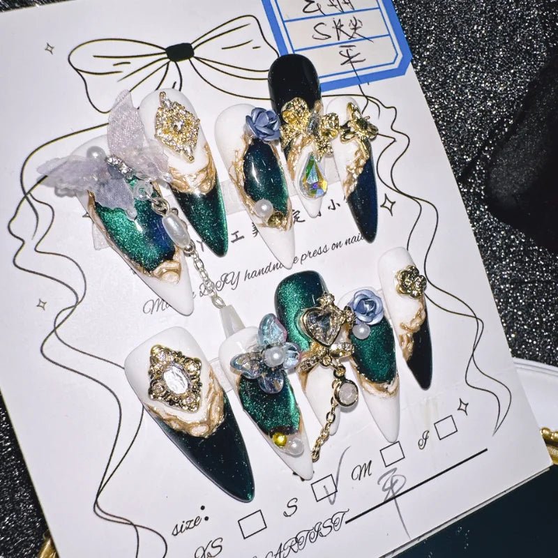 Qfdian 10Pcs High Quality Handmade Press on Nails Nail art Cancer Super Sparkling Dark Style Spicy Girl