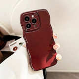 Qfdian Retro Wine Red Wavy Edge Bumper Phone Case For iPhone 16 Pro Max 15 13 11 12 14 Plus Soft Silicone Back Cover Shell