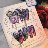 Qfdian 10P High Quality Handmade Press on Nails Cosmic Star Curse Constellation Sense Dark Explosion Flash Nail Art Real Shot Hot Girl