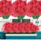 Qfdian 60 Bundles Artificial Flowers for Outdoor No Fade Fake Plastic Outside Flowers Faux Plants for Decoration Hanging Planters