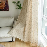 Qfdian Floral Farmhouse Curtains Semi-Blackout Living Room Drapes Cotton Linen Bohemian Window Curtain 1 Panels Tassel Beige Rod Pocket