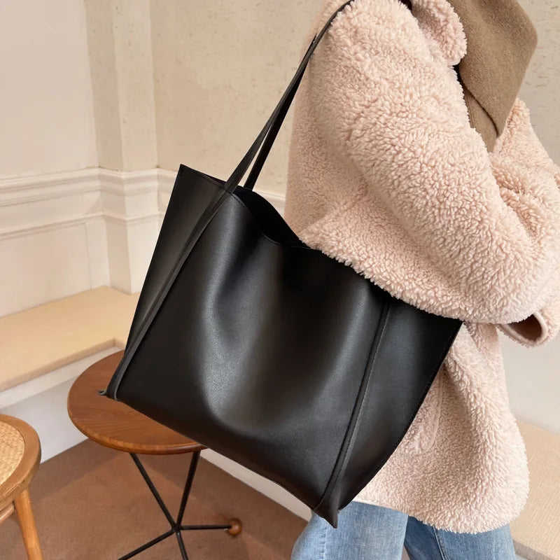 Qfdian Large Capacity Shoulder Bag Trendy Pu Leather Tote Bags Solid Color Ladies Handbag Women's Fashion Underarm bags