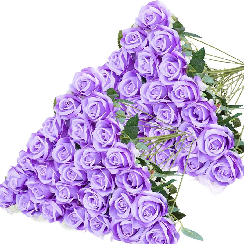 Qfdian 100PCS White Roses Artificial Flowers Bulk Fake Velvet Roses with Bendable Long Stems for Wedding Home Arrangement Event Parties