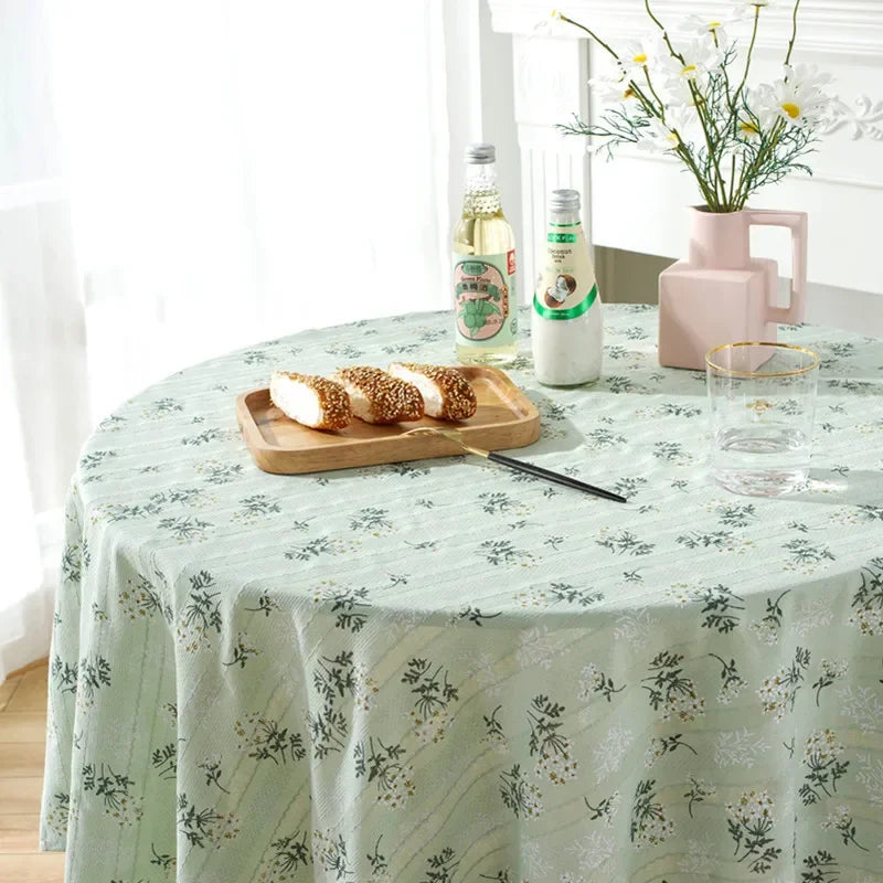 Qfdian Green Flower Table Cloths Round Printed Cotton Farmhouse Table Covers for Kitchen Living Room Dining Washable Picnic Decorations
