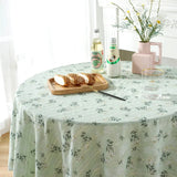 Qfdian Green Flower Table Cloths Round Printed Cotton Farmhouse Table Covers for Kitchen Living Room Dining Washable Picnic Decorations