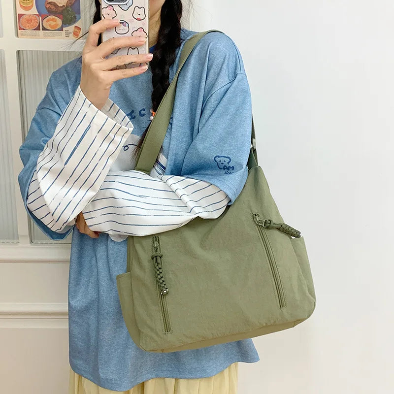 Qfdian Streetwear Women Simple Zipper Shoulder Bags All Match Y2k Aesthetic Fashion Handbags Casual Vintage Women Underarm Bag Trendy