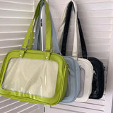 Qfdian Japanese Preppy All Match Shoulder Bag Girls Transparent Patchwork Handbags Women Y2k Aesthetic Simple Cute Crossbody Ita Bags