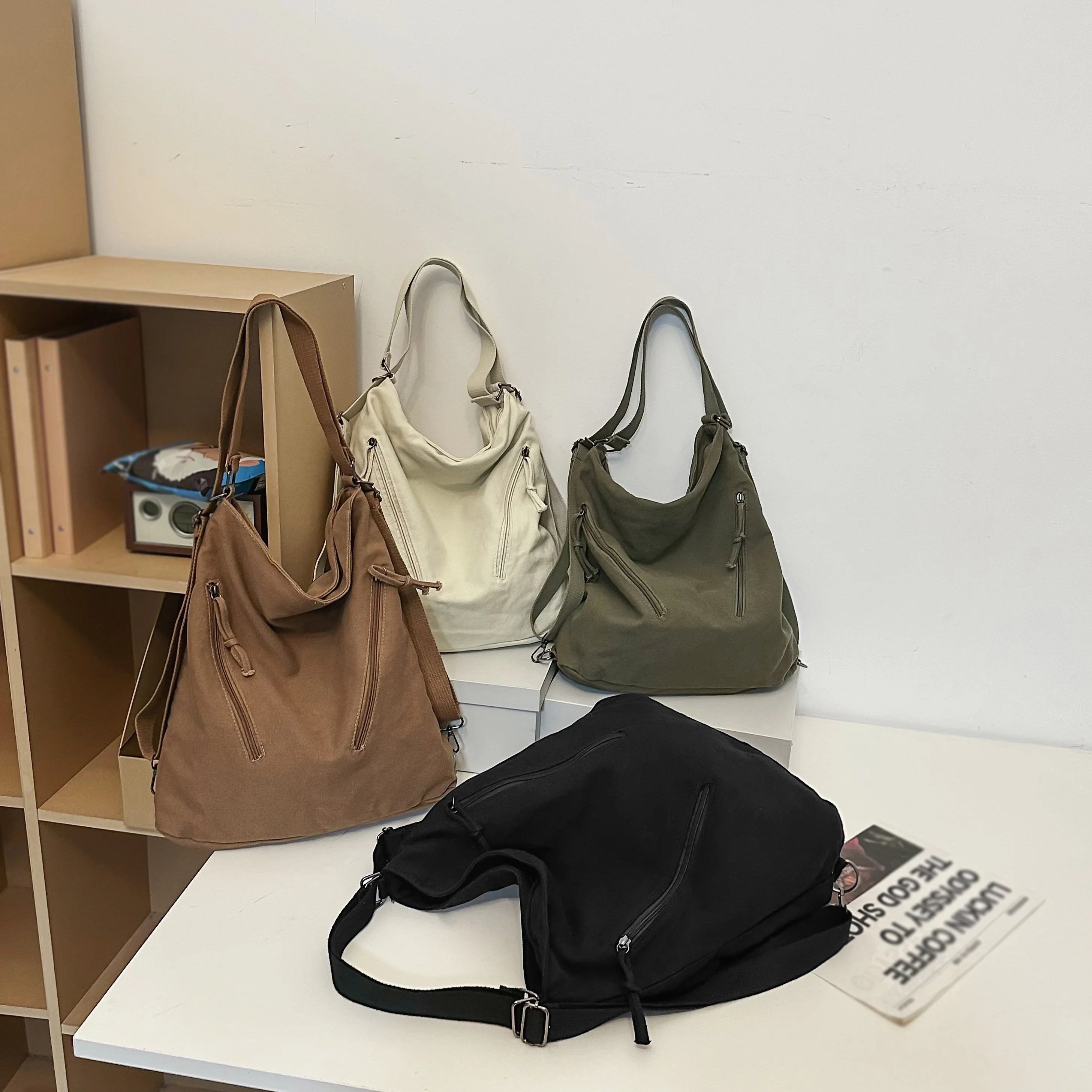 Qfdian Women's Backpack Multi-Purpose Bag Large Capacity Pure Color Design Versatile Commuter Crossbody Bag Personalized Trendyy Canvas Bag Shoulder Bag Backpack