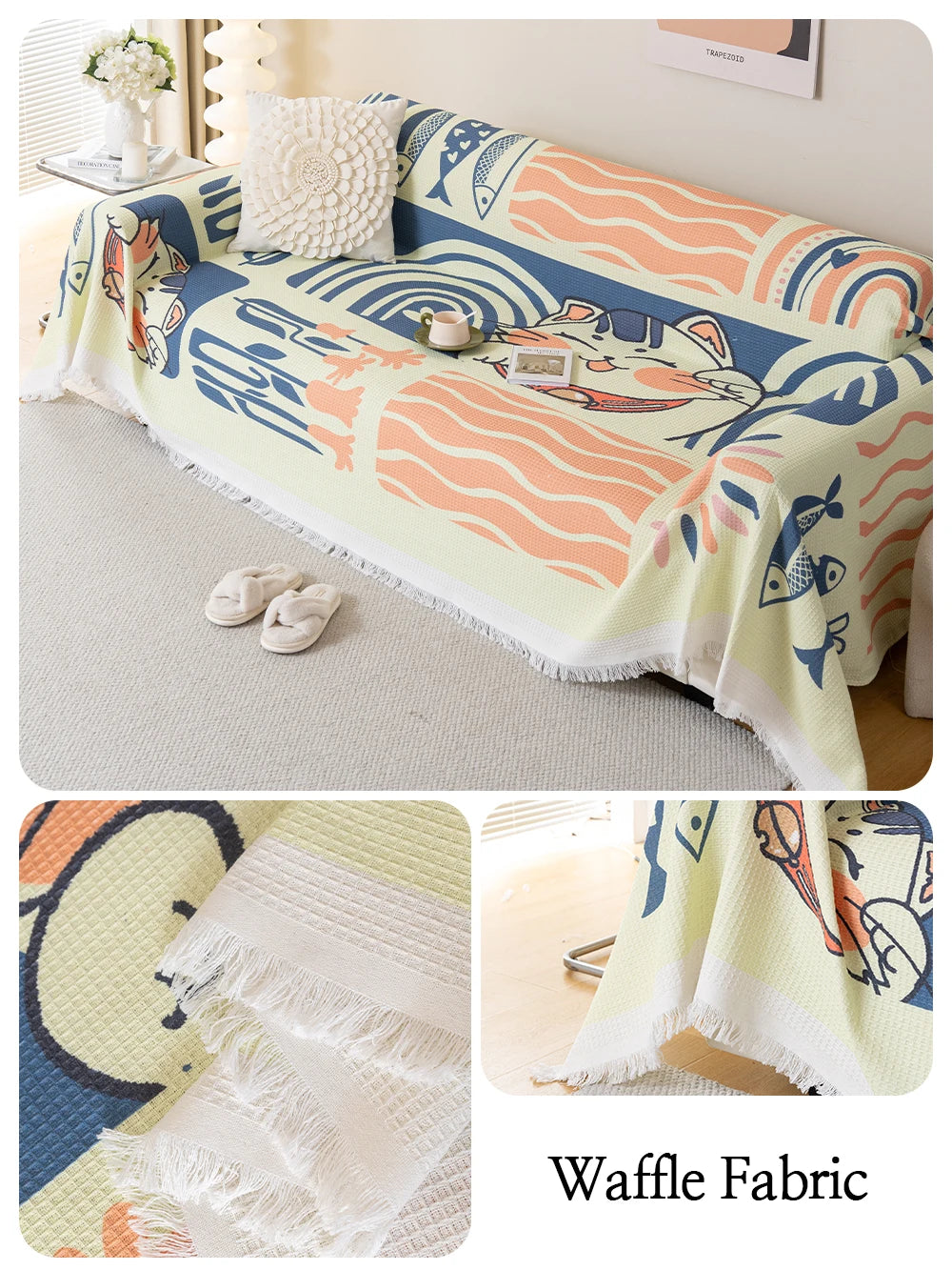 Qfdian Chenille Sofa Towel for living room French Style home decoration Sofa Cover Couch Cover Tassel edge Waffle cushion