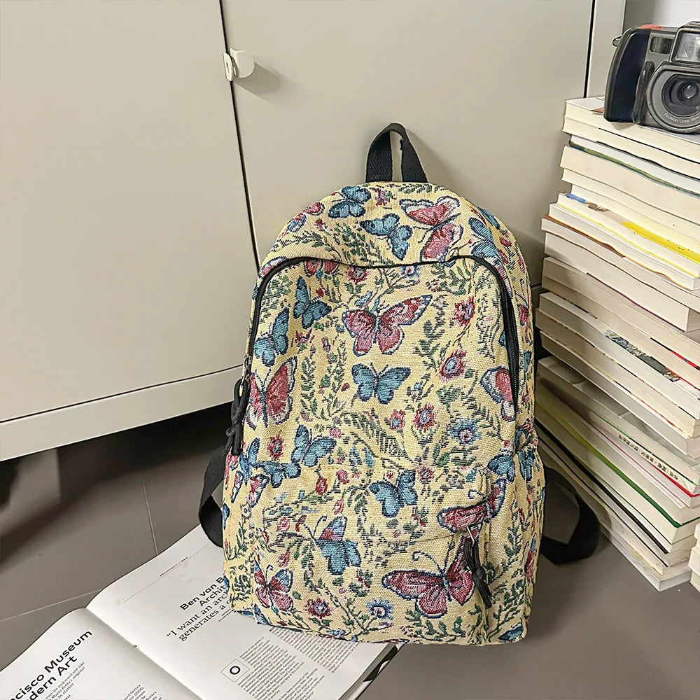 Qfdian New Chinese Style Woven Flower Backpack 2025 New Large Capacity Fashionable Lightweight Travel Bag Backpack