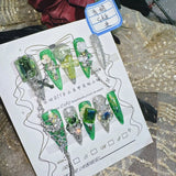 Qfdian 10Pcs High Quality Handmade Press on Nails Black Green Fashionable White Light Luxury Temperament Simple New Style