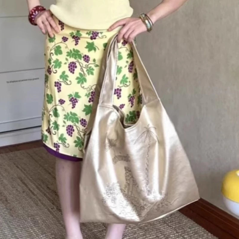 Qfdian Luxury Design Vintage Print Women's Handbags Fashion Office Lady Elegant Shoulder Underarm Bag High-capacity Y2k Trend Tote Bags