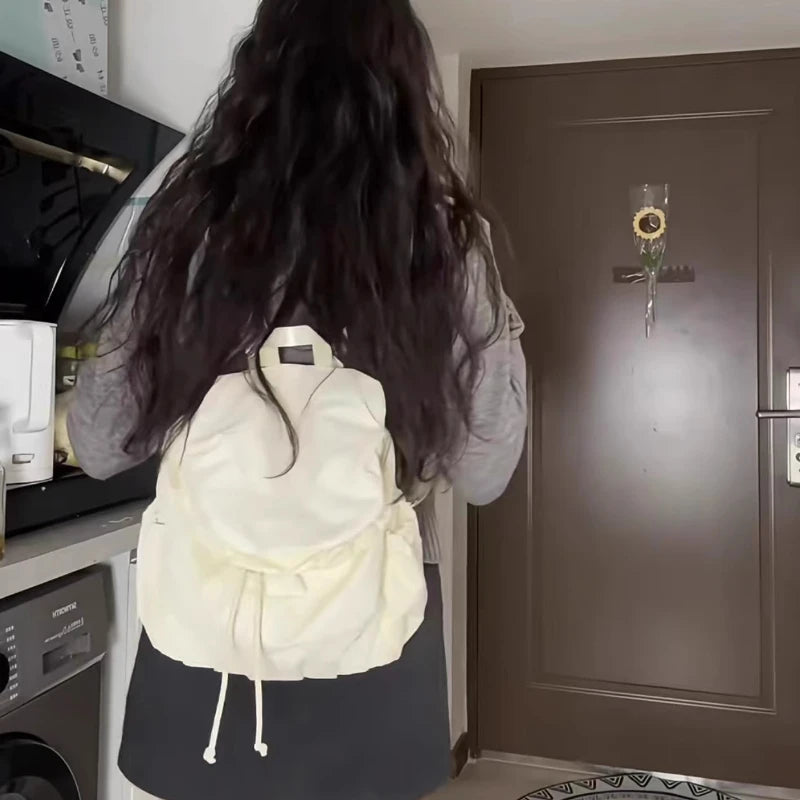 Qfdian Korean Sweet Girls Chic Backpack Fashion Preppy All Match Students Schoolbags Women Casual Pleated Nylon Backpacks Y2k Aesthetic