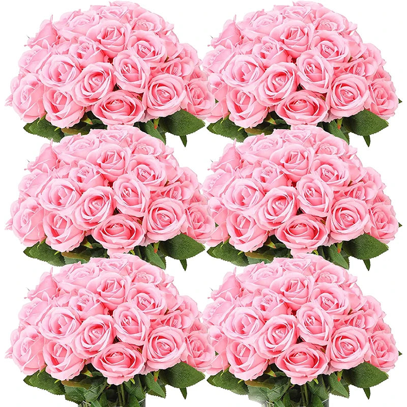 Qfdian 100PCS White Roses Artificial Flowers Bulk Fake Velvet Roses with Bendable Long Stems for Wedding Home Arrangement Event Parties