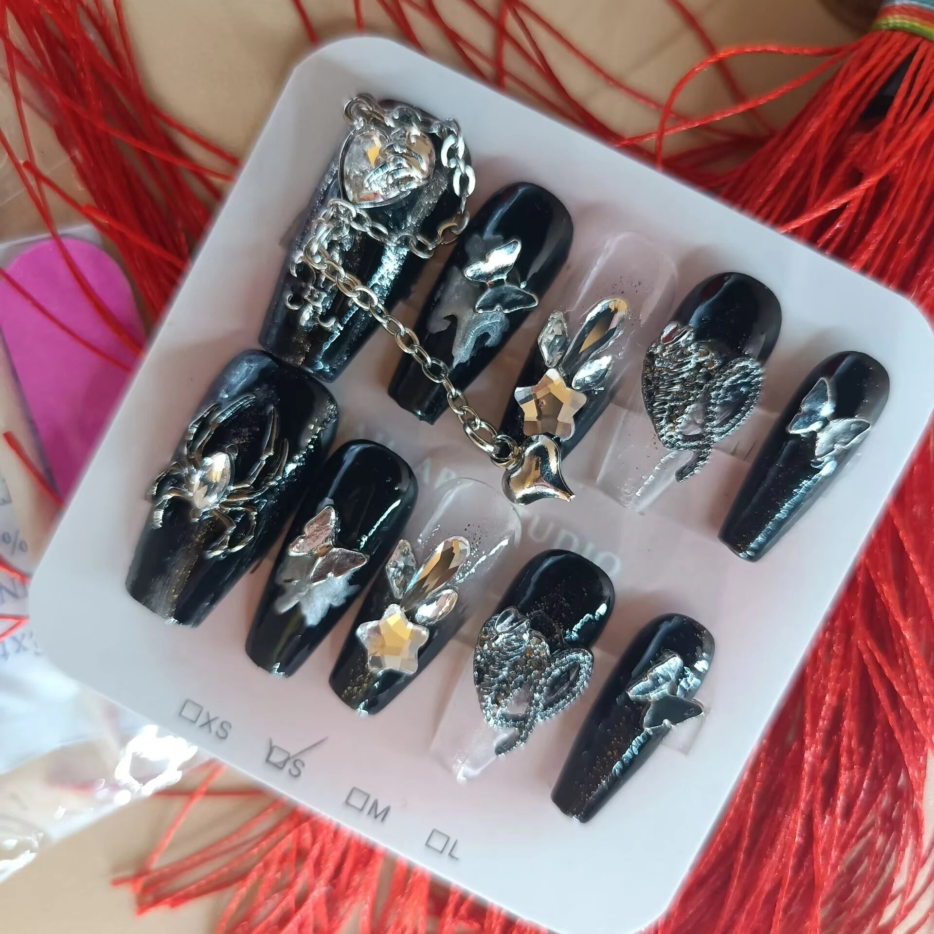 Qfdian 10Pcs High Quality Handmade Press on Nails Purple Jade Noble Elegant Luxurious Flower God Niche Style Spicy Drill  Decoration