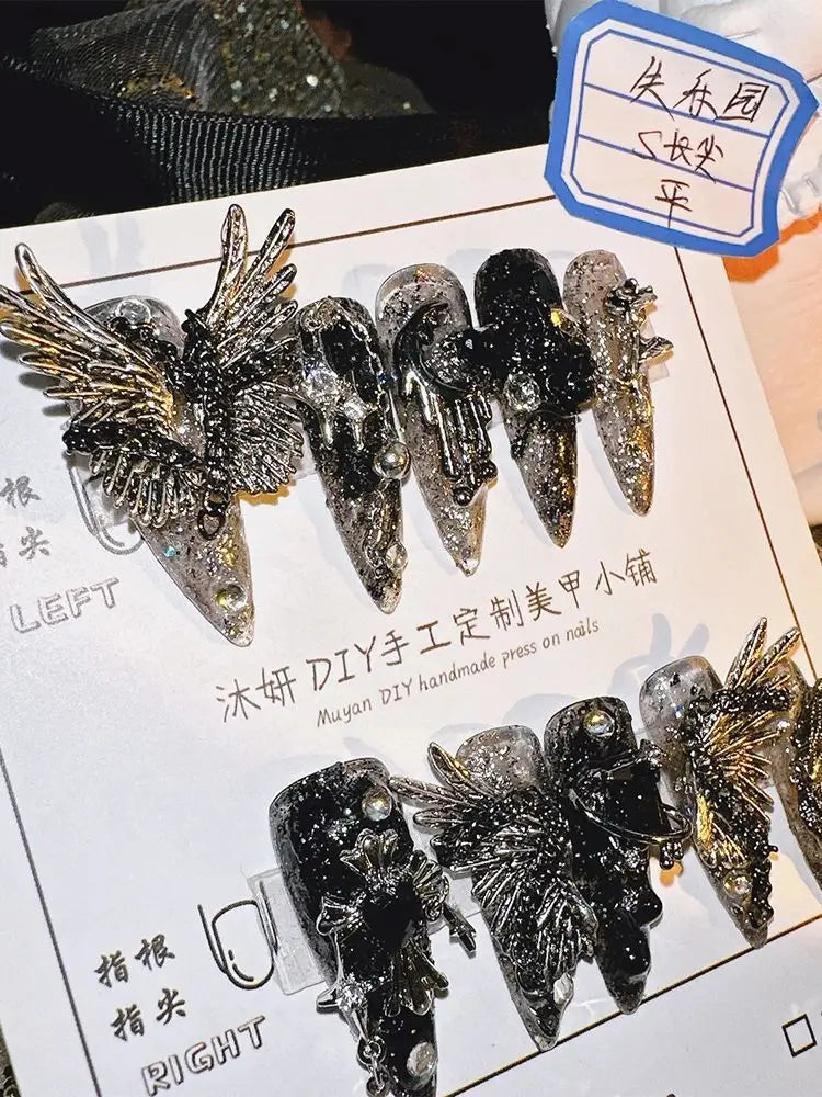 Qfdian Handmade Nail Shot of Spicy Girl Heavy Industry Metal Lost Paradise Subculture Super Cool Spicy Girl Dark Personality  Nails