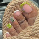 Qfdian 24Pcs Butterfly Design False Toe Nails with Rhinestone Short French Press on Fake Nails Wearable Finished Full Cover Nail Tips