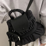 Qfdian Women Trendy All Match Pleated Backpack Korean Casual Preppy Schoolbags Trendy Y2k Aesthetic Nylon Zipper Backpacks for Students