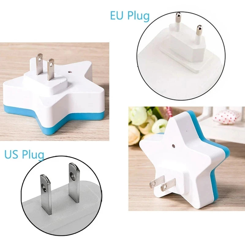 Qfdian LED Stars Night Lights EU/US Plug Night Lamp Light Home Decoration Bedroom Bedside Baby Room Living Room Corridor Lighting